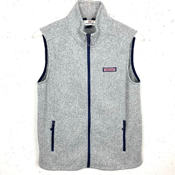 Vineyard Vines Womens Fleece Zip Up Sweater Vest Grey High Neck Sleeveless Small - Picture 1 of 6